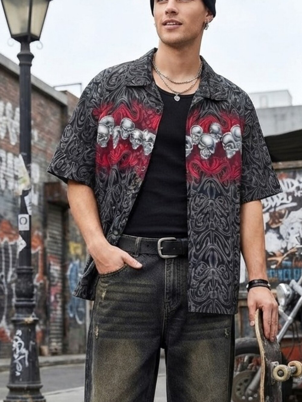 Industry Supply Co Skull Print Shirt XL Button Up